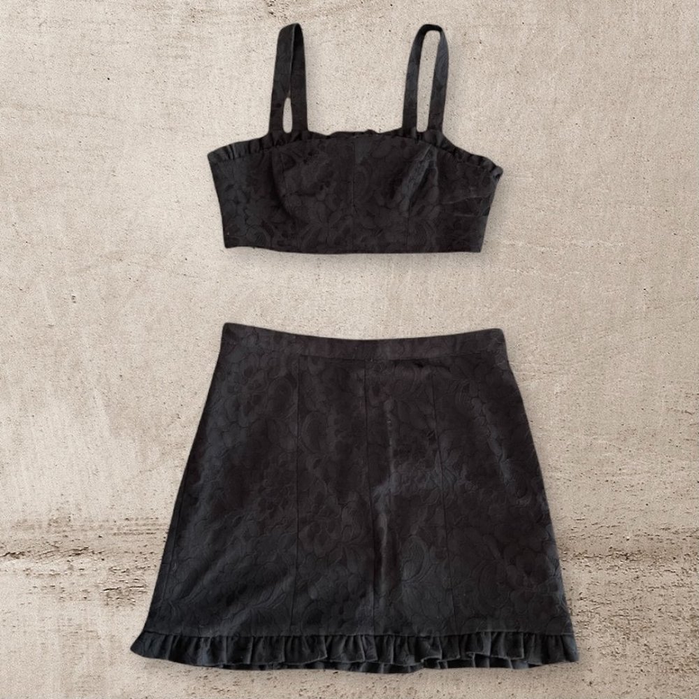 free people black lace skirt matching set